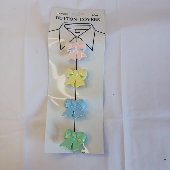 1989 Bow Button Covers Pastel Ornamental Embellishment Unique Vintage NOS - Picture 1 of 8